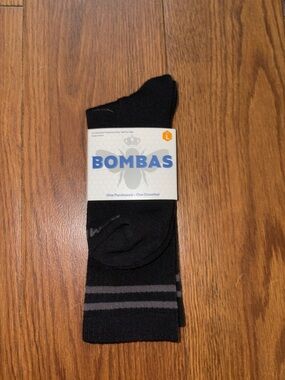 Bombas Black Crew Socks with Gray Stripes NWT
